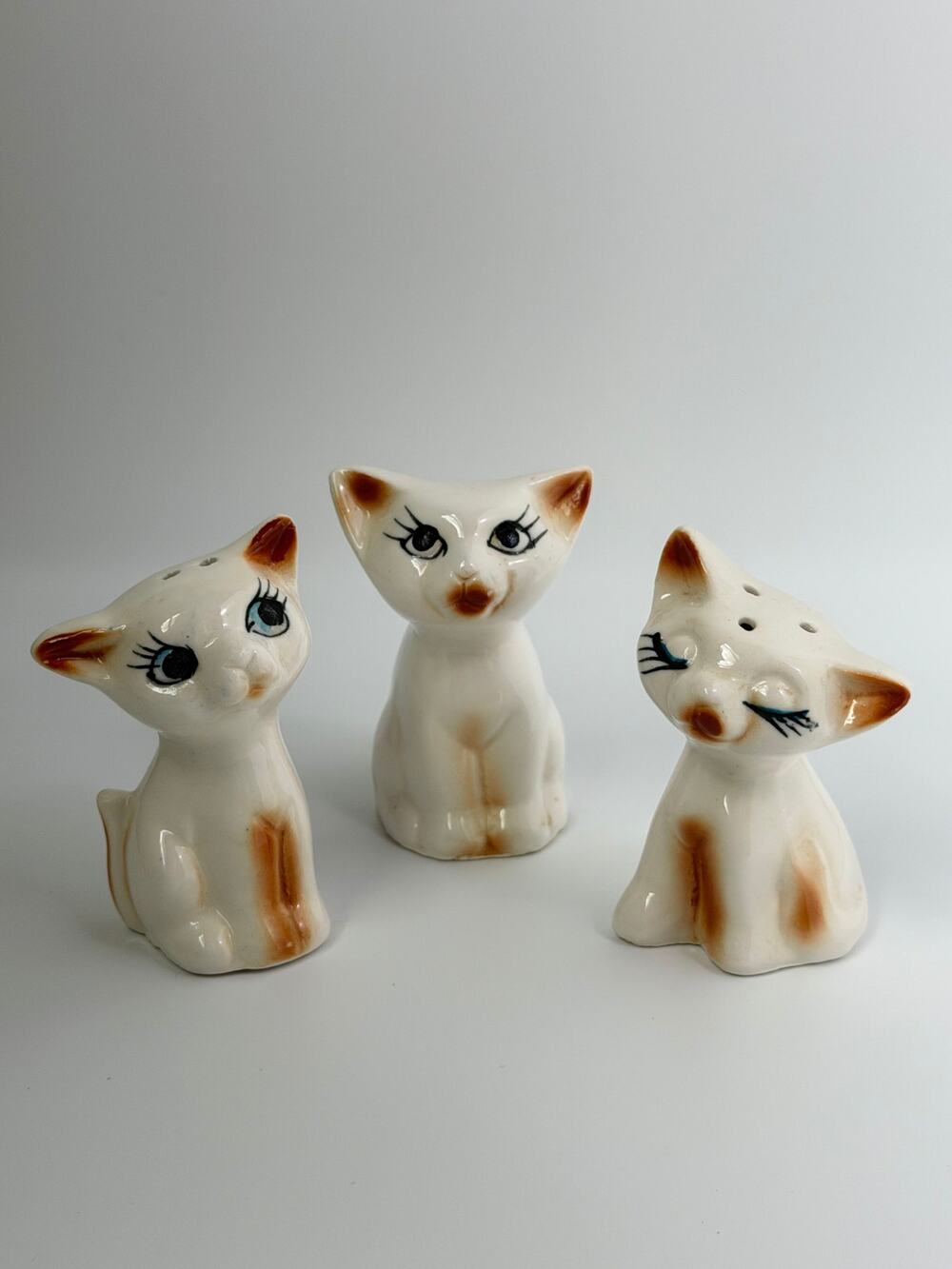 Vintage Trio of Cat Salt and Pepper Shakers and Toothpick Holder made in Taiwan
